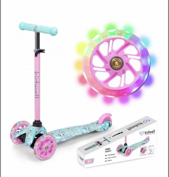 Самокат триколісний Kidwell Uno Happy для дівчинки рожевий бірюзовий