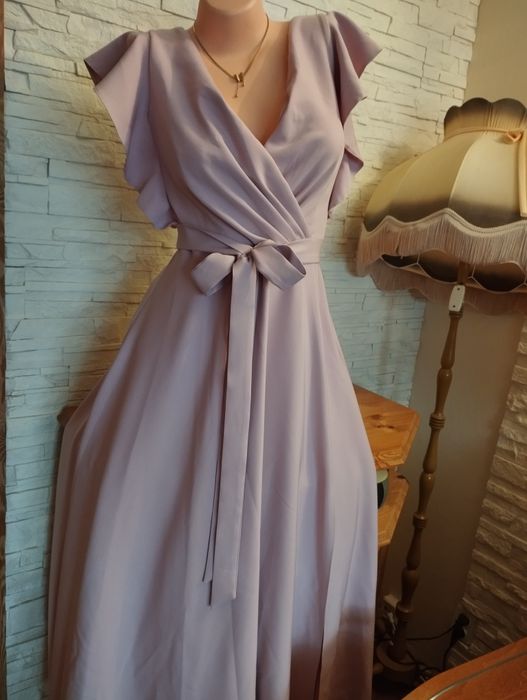 Pudrowa suknia sukienka Modello 40 42 długa maxi wesele komunia chrzci