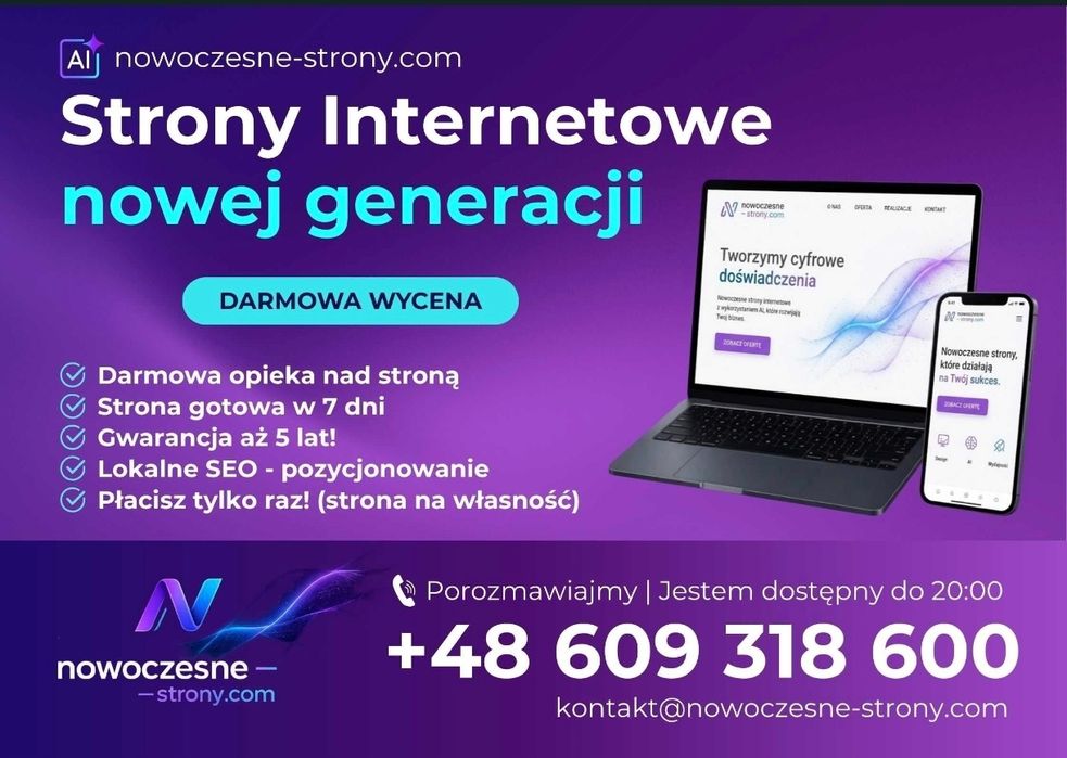 Nowoczesne Strony Internetowe | Strona WordPress | Darmowa Opieka Strony | Pozycjonowanie lokalne | Serwery i domeny - Kompleksowa Obsługa