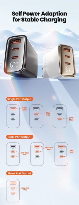 GAN зарядка 67w топова якісна USB toocki PD QC зарядное ноутбук