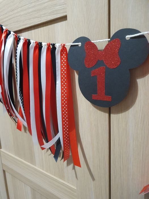 Girlanda na 1 urodziny proporczyk na krzesełko Myszka Mickey Minnie