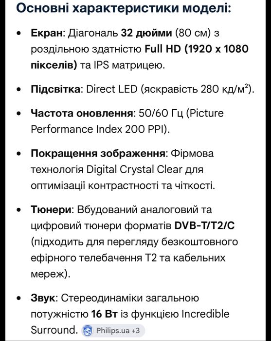 Телевізор Philips 32 дюйми