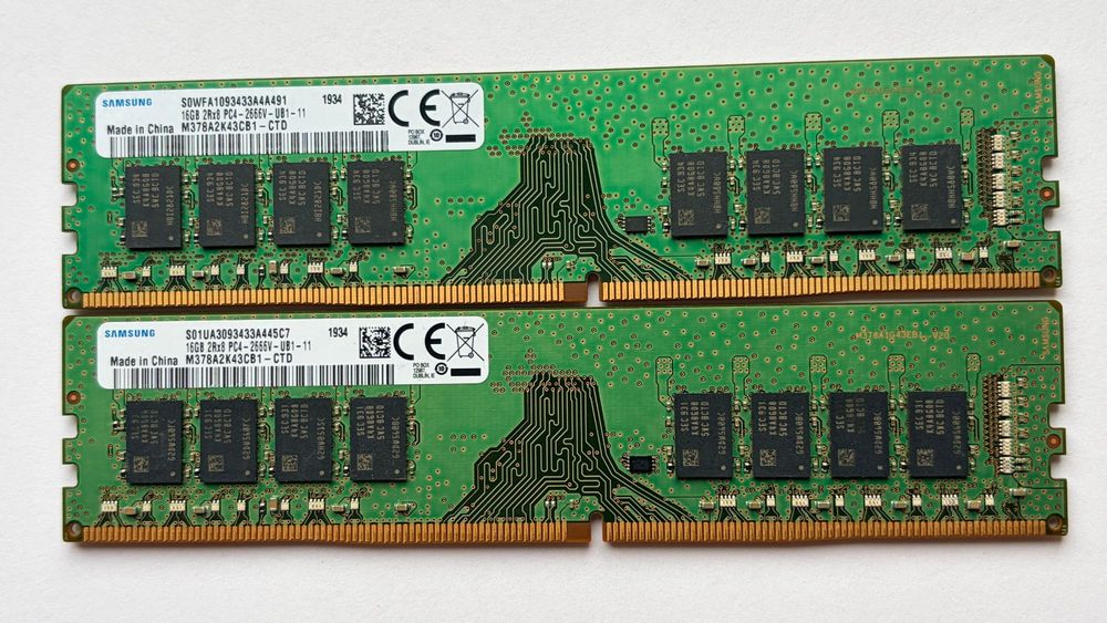 32GB Samsung DDR4, 2x16GB, 2666MHz, CL19 M378A2K43CB1-CTD