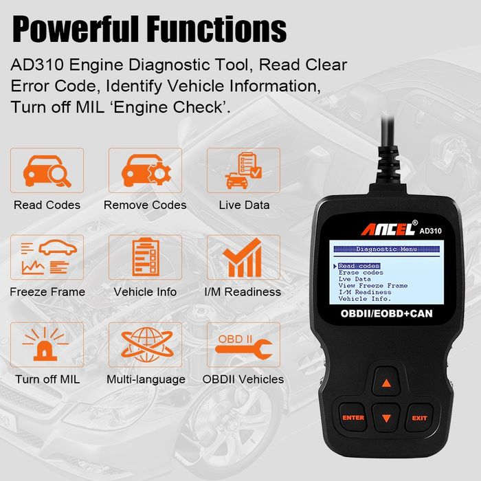 Scanner de diagnóstico Automóvel OBD2 Ancel Ad310 SELADO