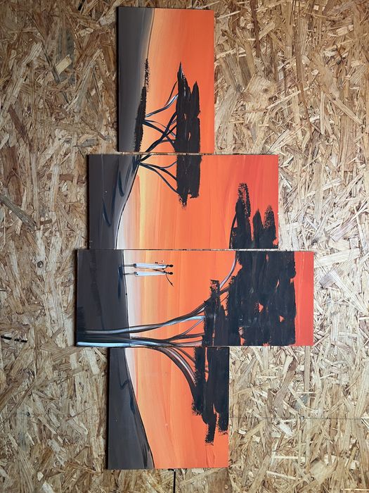 Obraz ręcznie malowany na płycie widok drzewa