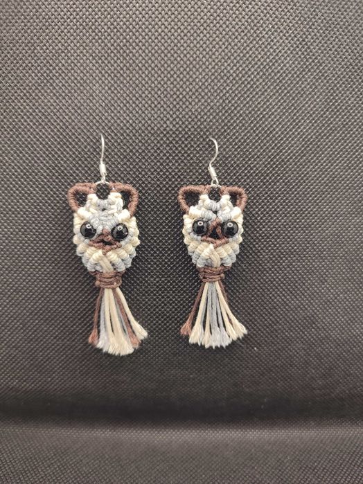 Kolczyki sówki makrama handmade