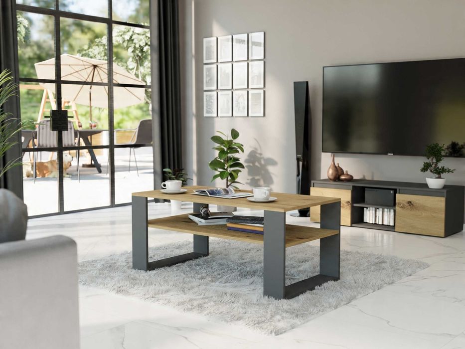 Meble Stolik kawowy ława półka 90x58x55cm PL