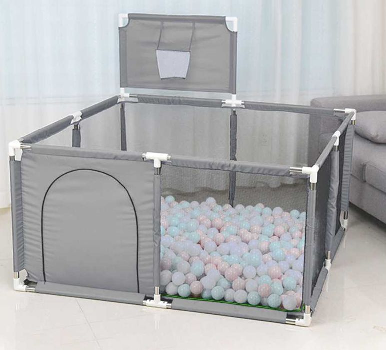 Kojec dla dzieci kwadrat Niebieski Kulki Kosz 126x126cm