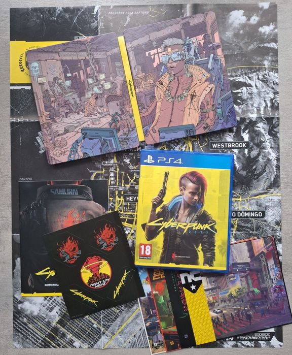 Steelbook Cyberpunk 2077 PS4 PS5, bogaty zestaw