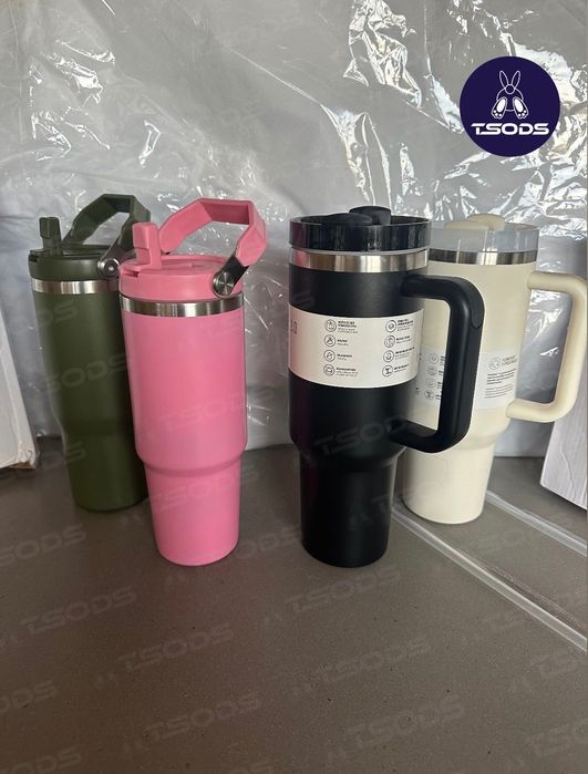 Термокружка под Stanley Quencher 40oz 30оз Стэнли кружка с трубочкой термокружка с ручкой и трубочкой Стенли стиль 1,2 л белая черная 0,9 л розовая