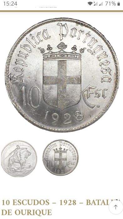 Moeda 10 escudos 1928 Batalha de Ourique