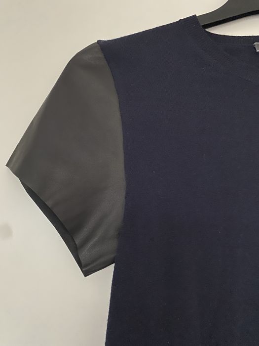 Sweterek bluzka top WEŁNA 100% ze skórzanymi rękawkami S Vince