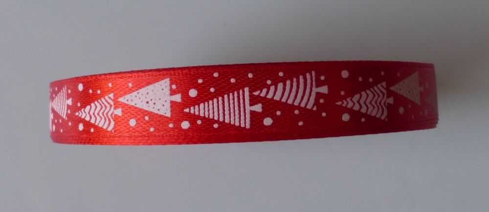 Tasiemka satynowa świąteczna czerwona choinki święta 12mm 23m wstążka