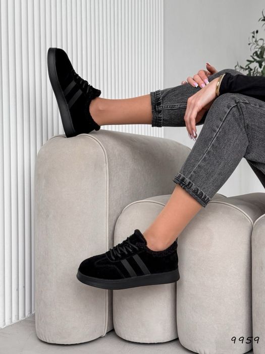 36 та 41р Чорні зимові кеди.Натуральна замша хутро тедді кросівки