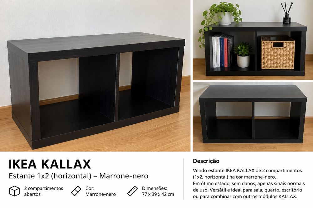 Estante IKEA KALLAX 2 Compartimentos – Castanho-preto