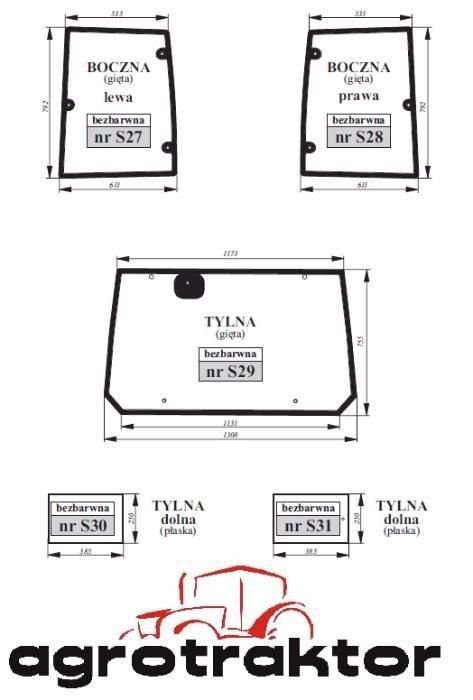 Części szyba boczna Farmtrac 535,555,545,70,80,675,685,690,7100,7110