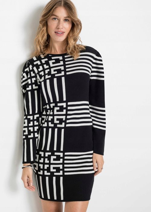 B.P.C dzianinowa sukienka czarna we wzory 32/34.