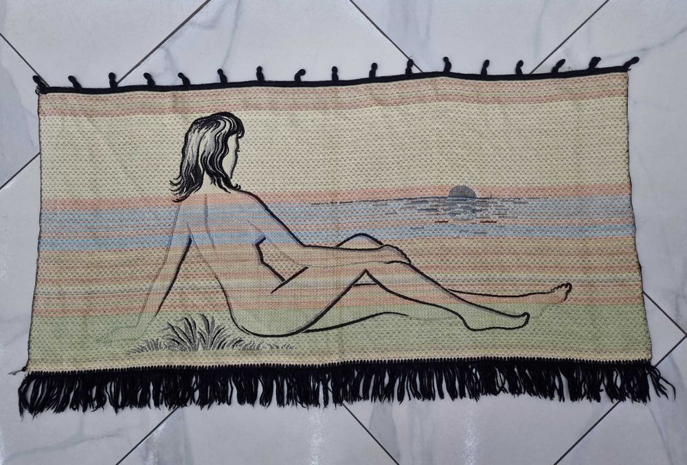 Панно винтажное Купальщица, гобелен шерсть,ГДР. 1970-е.