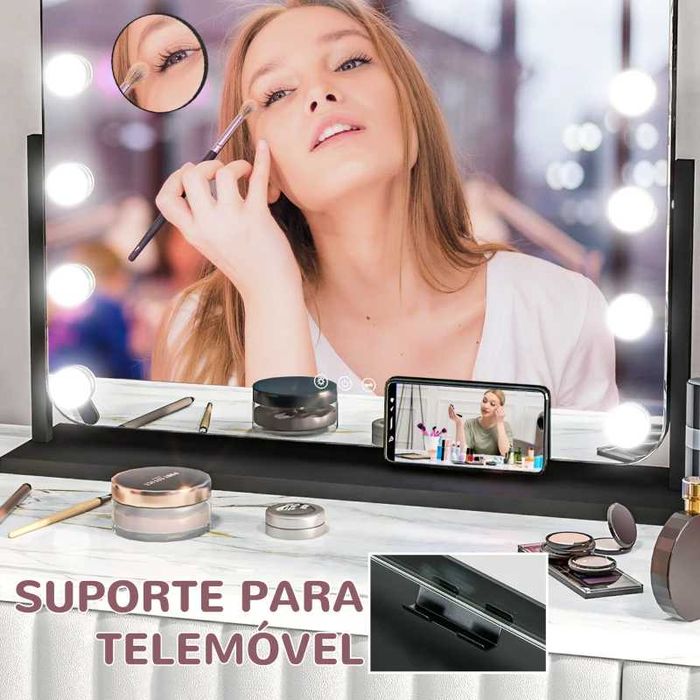 Espelho de Maquilhagem (Hollywood) com Luzes e Entrada USB - Preto