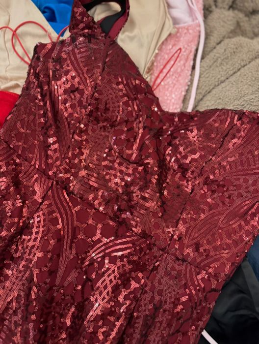 Długa sukienka balowa wieczorowa miss ord burgundowa XL