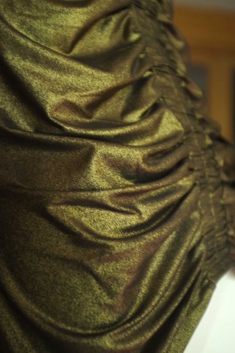 złota metaliczna wieczorowa marszczona bluzka Badgley Mischka brokat