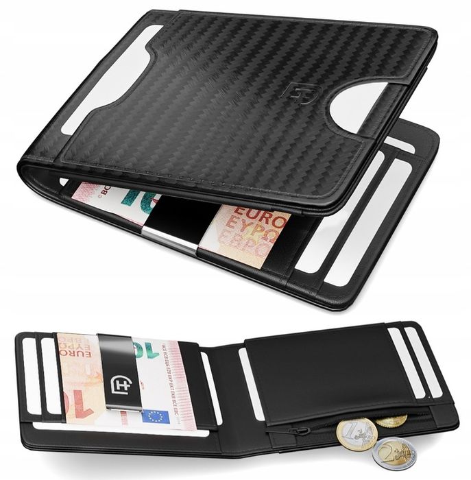James Hawk Smart Wallet Skórzany Portfel Męski Slim 1,5 Cm Czarny Rfid