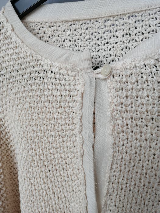 Bolero de malha crochet beje/creme - ENVIO GRÁTIS
