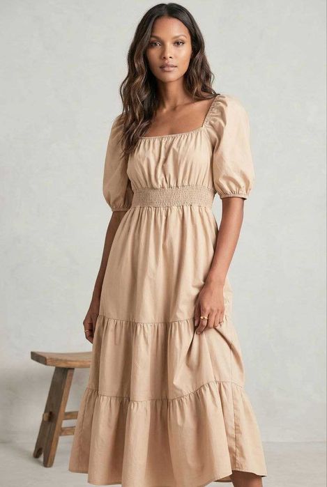 Стильное длинное ярусное платье из хлопка River Island, р. S