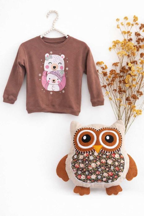 Bluza z misiami 110 cm i maskotka Sowa