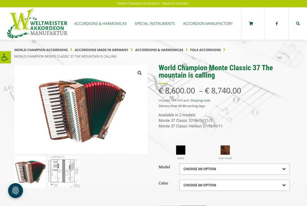 Acordeão Weltmeister Monte 37 à 4ª Voz  - Acordeon