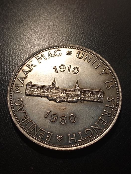 5 shillings 1960 -50º Aniversário União Sul Africana -A. do Sul -Prata