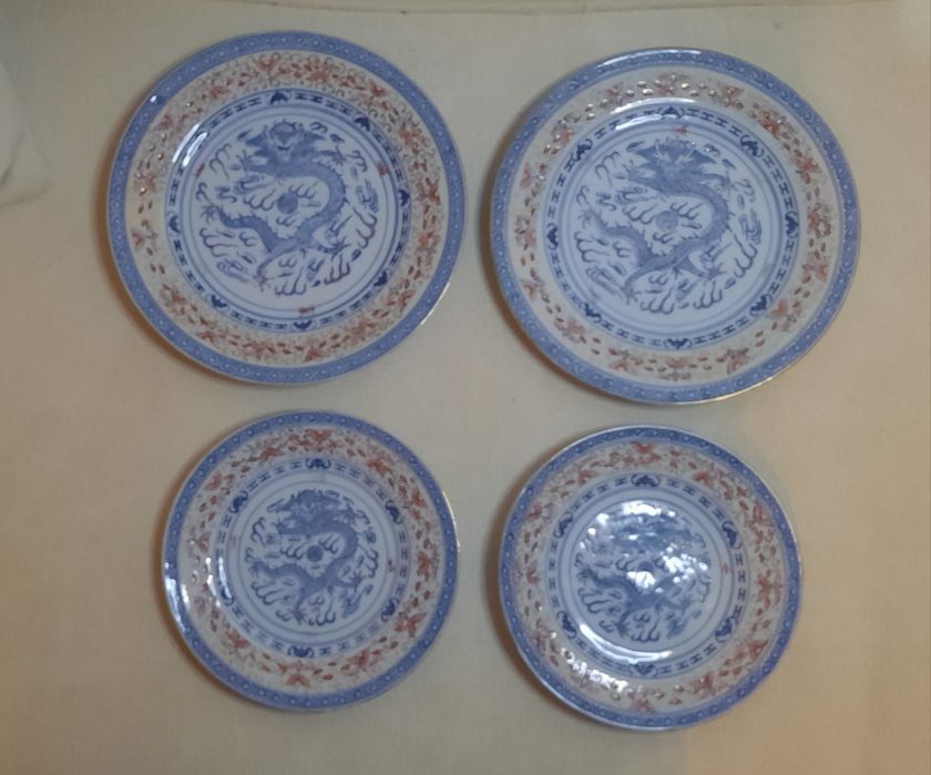 Conjunto 4 pratos chineses com dragão