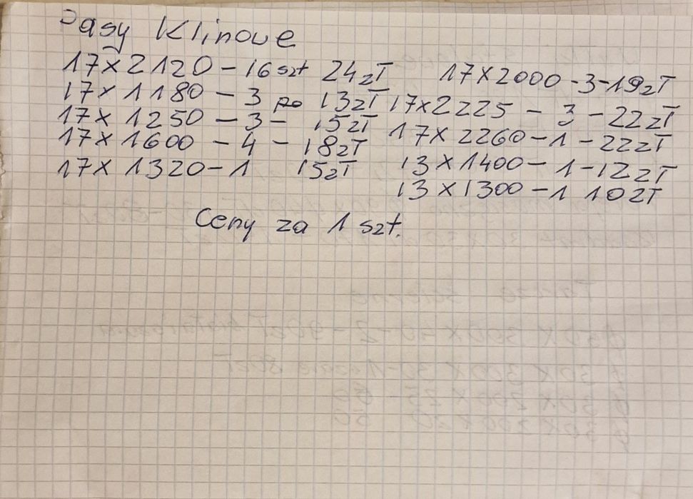 Pasy klinowe różne.