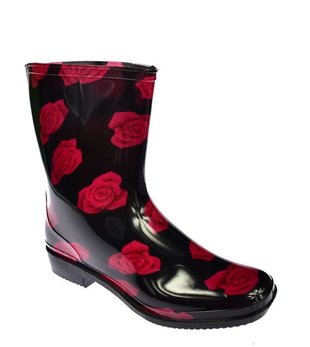 Kalosze damskie gumowce kwiaty ANX-01 Red-1 rozm 39