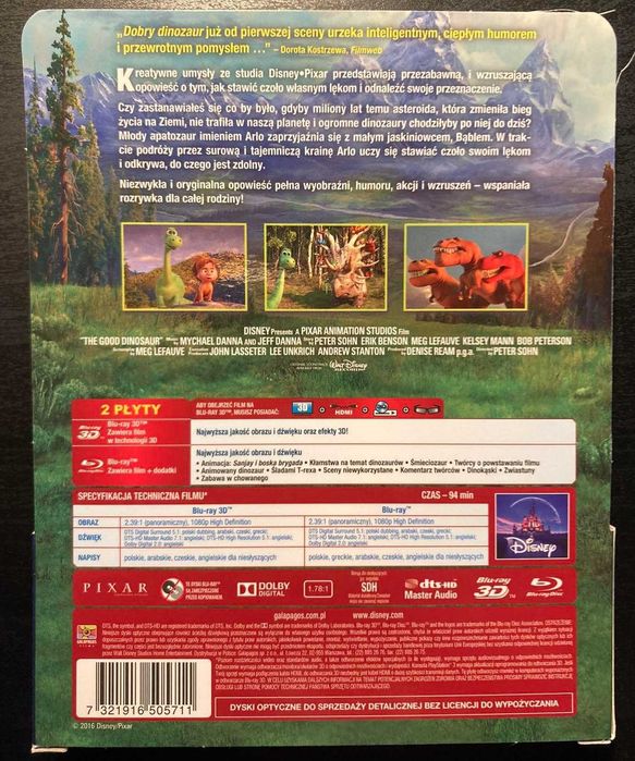 "Dobry Dinozaur" "The Good Dinosaur" Steelbook Blu ray 3D - Disney