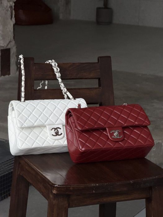 Сумка Chanel Classic / сумочка шанель біла червона