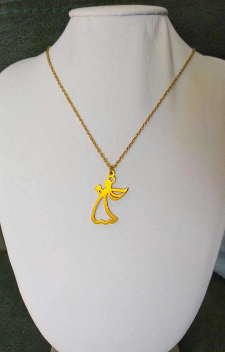 Colar Aço Dourado c/ Anjo de Lado NOVO