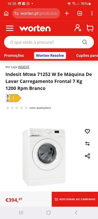 Máquina de lavar roupa indesit 7kg classe A++ 1200rpm em excelente estado pouco tempo de uso.. ..