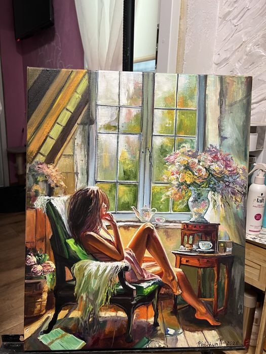 Obraz olejny Myśli o Tobie 50*40 płótno bawełna