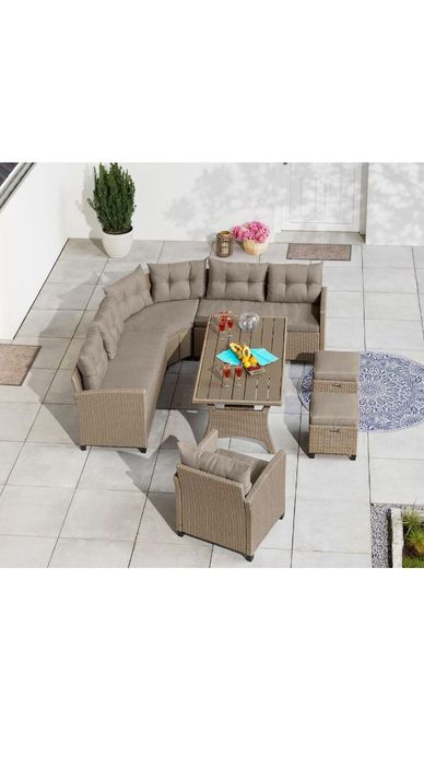 Meble ogrodowe, zestaw mebli ogrodowych beżowy, rogówka!