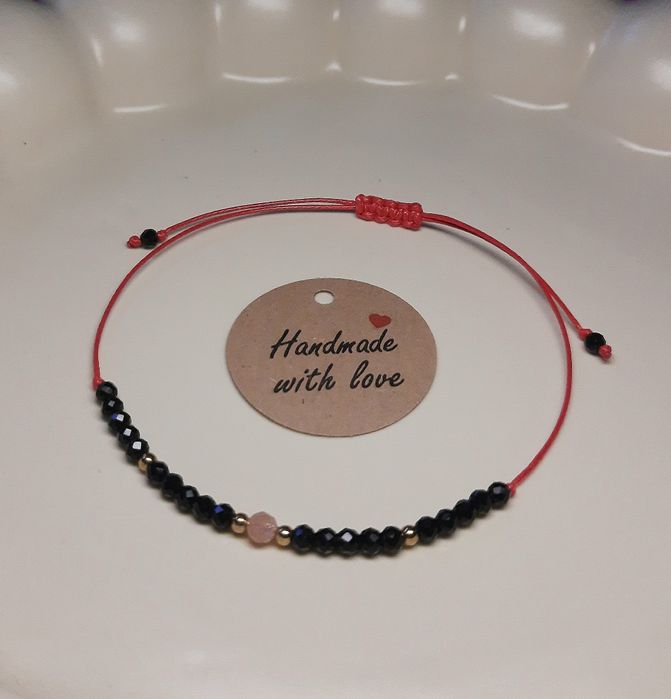 Bransoletka szczęścia handmade kamień słoneczny i czarny turmalin