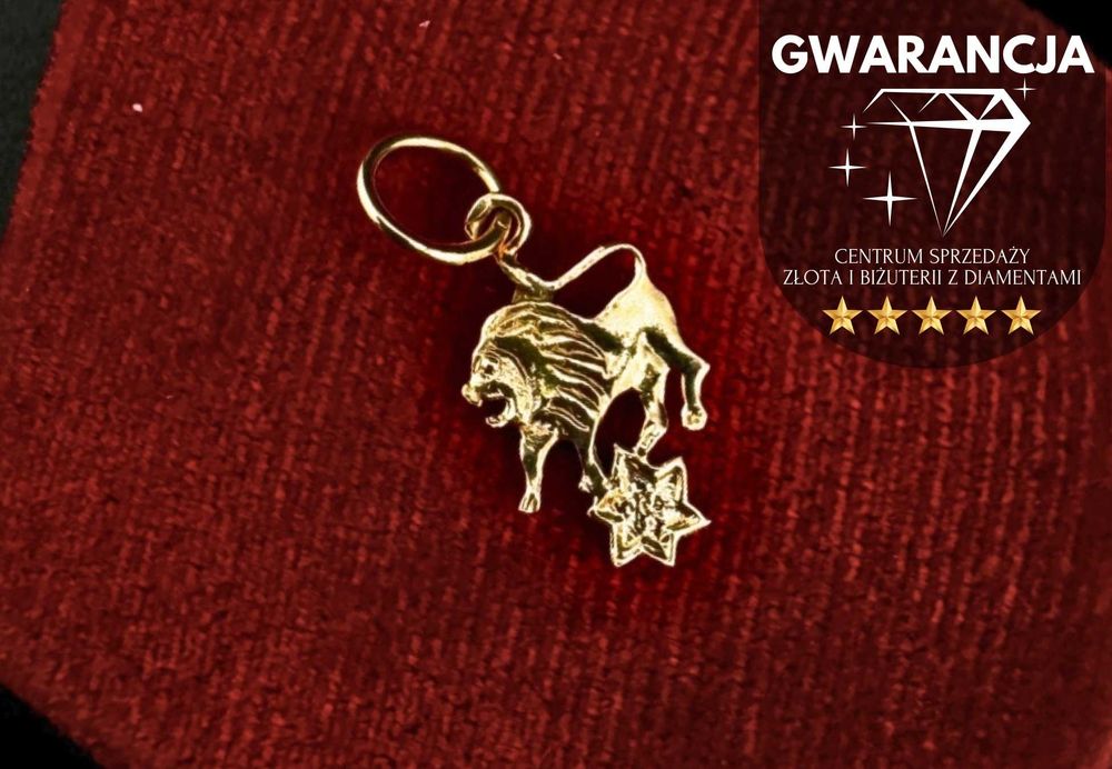 Złota Zawieszka wisiorek  Znak Zodiaku Lew próba 585 waga 0.55G (S)