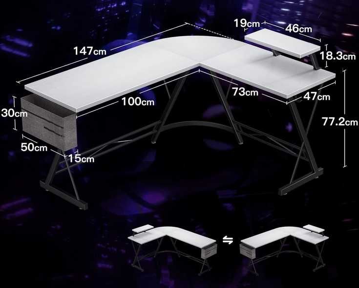 Mesa de gaming secretária de canto branca [fibra carbono]NOVO ENVIOGRÁ