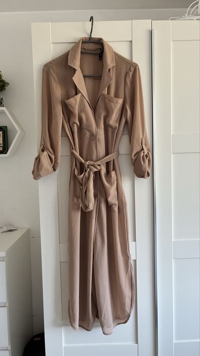 Transparnetny brazowy bezowy plaszcz trencz sinsay XXS/32