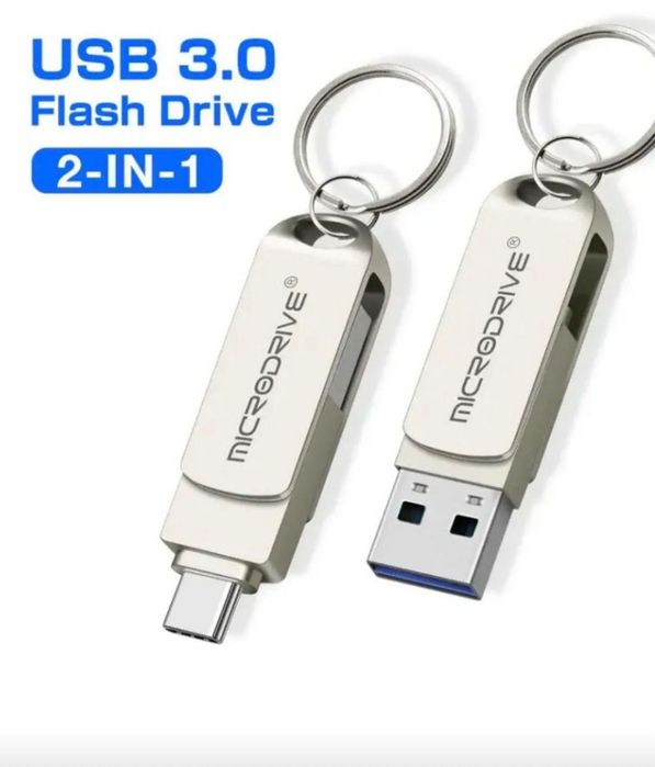 Флешка металева Microdrive 2в1  для type c 64 GB Silver