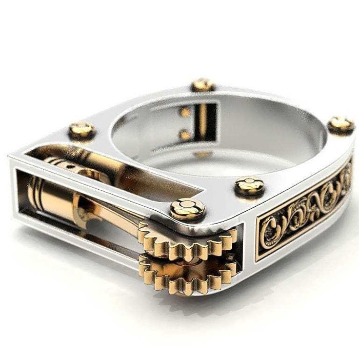 Sygnet pierścień męski złoty tłok designerski projekt