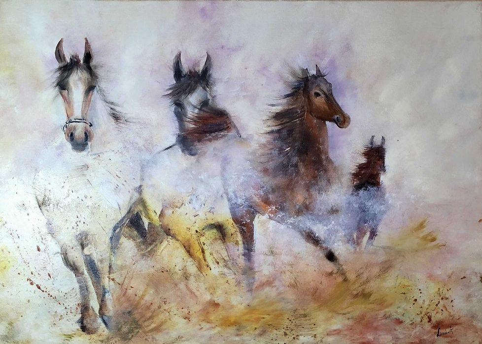 obraz olejny, konie, 70x50