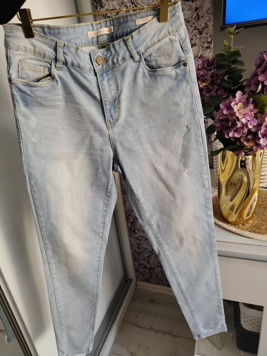 Spodnie jeansowe skin jasnoniebieskie turkus kieszenie wysoki stan l x