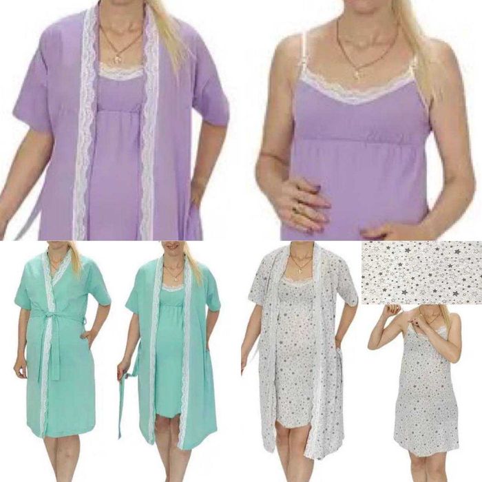 Комплект у пологовий та для дому, мереживні халат та сорочка 46-54