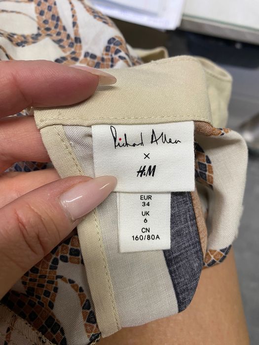 H&M Richard Allan 34 bluzka tunika beżowa wzory